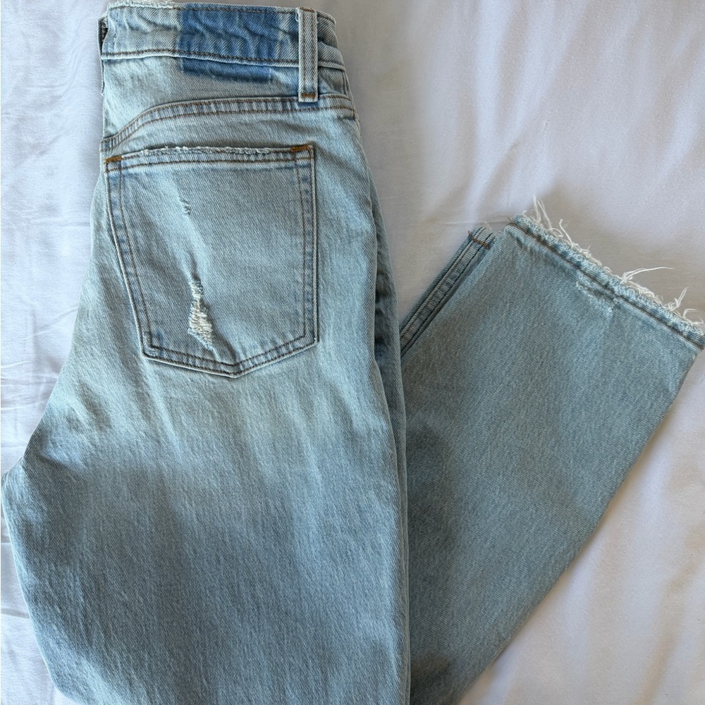 Abercrombie & Fitch Light Wash Blue Distressed Straight Jeans